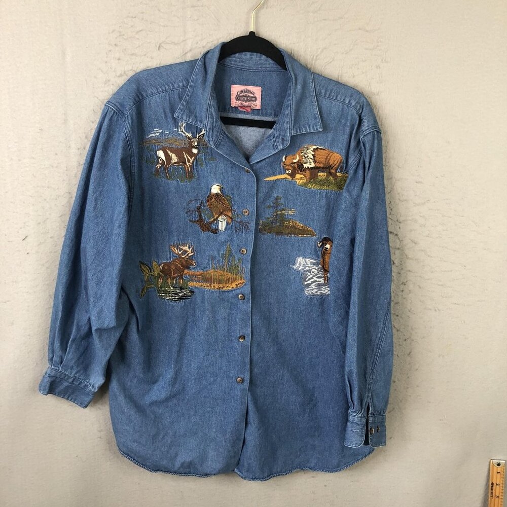 Vintage Cambridge Country Store Embroidered Denim Shirt - Blue